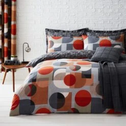 Elements Oscar Reversible Orange Duvet Cover And Pillowcase Set -Dunelm 30563411