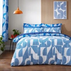 Elements Ezra Blue Cotton Duvet Cover And Pillowcase Set -Dunelm 30902413 alt02