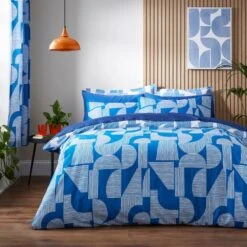 Elements Ezra Blue Cotton Duvet Cover And Pillowcase Set -Dunelm 30902414