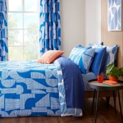 Elements Ezra Blue Cotton Duvet Cover And Pillowcase Set -Dunelm 30902414 alt06