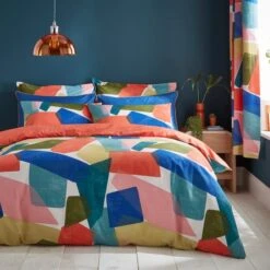 Elements Abstract Blocks Multicoloured Cotton Duvet Cover And Pillowcase Set -Dunelm 30902925